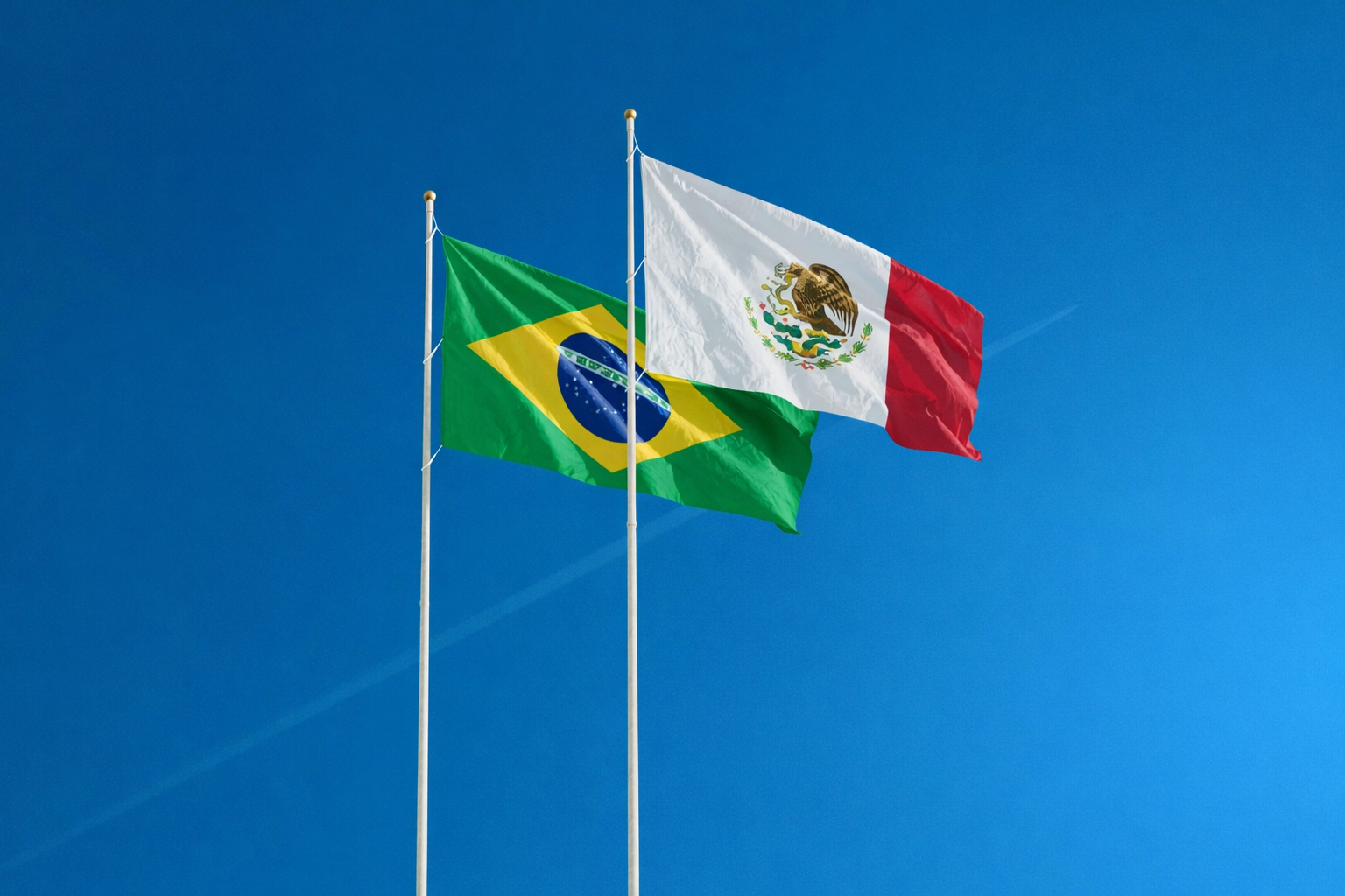 Bandeiras do Brasil e do México lado a lado